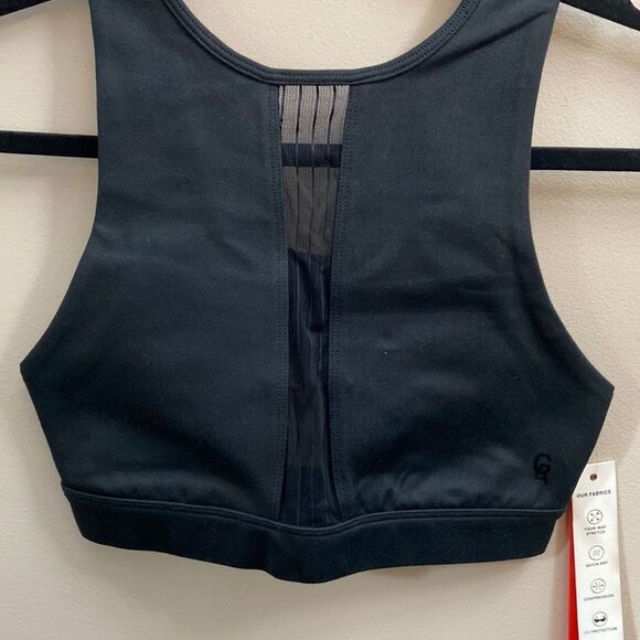 Good American Black Sports Bra With Pin Tuck Mesh Insert Size 1 - Picture 1 of 6